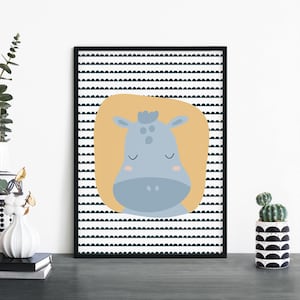 Hippo Poster Print Arte de pared / Niños Niños Niños Niñas Guardería Dormitorio / A4 A3 A2 A1