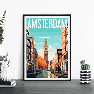 Ámsterdam, Países Bajos, Arte de pared ilustrativo de láminas de viajes, 4 x 6 5 x 7 A4 A3 A2 A1