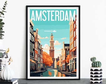 Ámsterdam, Países Bajos, Arte de pared ilustrativo de láminas de viajes, 4 x 6 5 x 7 A4 A3 A2 A1