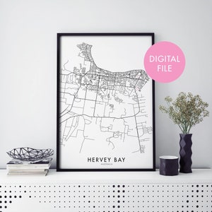 Hervey Bay, Queensland, Australia Mappa della città Stampa Wall Art / Stampa a casa / Download digitale File