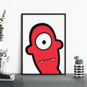 Bob / Red Monster Kids Children's Print Wall Art / 4x6 5x7 A4 A3 A2 A1