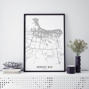 Hervey Bay, Queensland, Australien Kunst, Stadtplan Druck Wandkunst | A4 A3 A2 A1