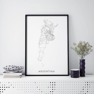 Argentina Art, Country Road Map Print Wall Art | A4 A3 A2 A1