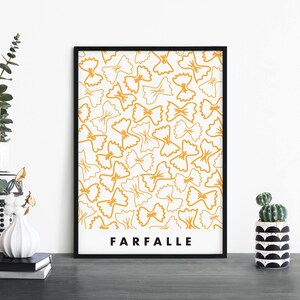 Impresión ilustrativa de pared de pasta / Farfalle / 4x6 5x7 A4 A3 A2 A1