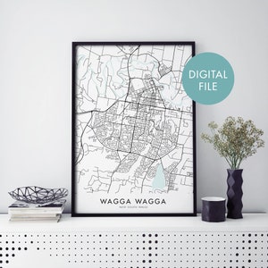 Wagga Wagga, Nueva Gales del Sur, Australia Mapa de la ciudad Print Wall Art / Print At Home / Digital Download File