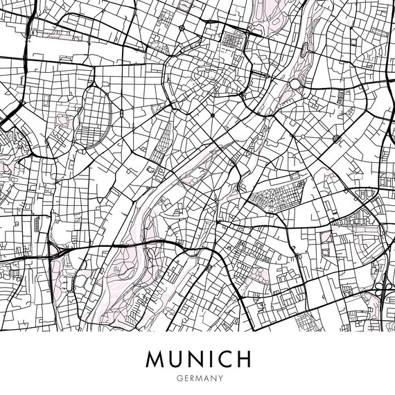 Poster Mappa Città Di Monaco Di Baviera In Bianco E Nero - Stampa Artistica Su Carta 250g/m², Formato DIN A2 (42x59,4 Cm) - Decorazione Murale Moderna