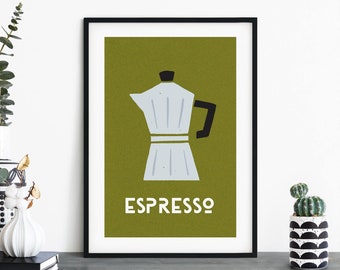 Espresso | Italian Food Retro Illustrative Print Wall Art | 4x6 5x7 A4 A3 A2 A1