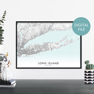 Long Island, Nueva York Mapa Imprimir arte de pared / Imprimir en casa / Archivo de descarga digital