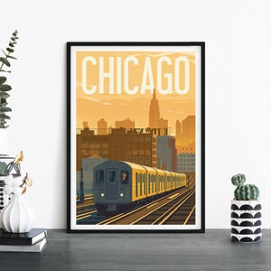 Chicago, Illinois, Arte de pared ilustrativo de impresión de viajes, 4 x 6 5 x 7 A4 A3 A2 A1