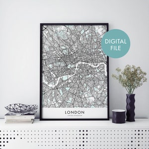 Londres, Inglaterra Arte del Reino Unido, City Map Print Wall Art / Print At Home / Digital Download File