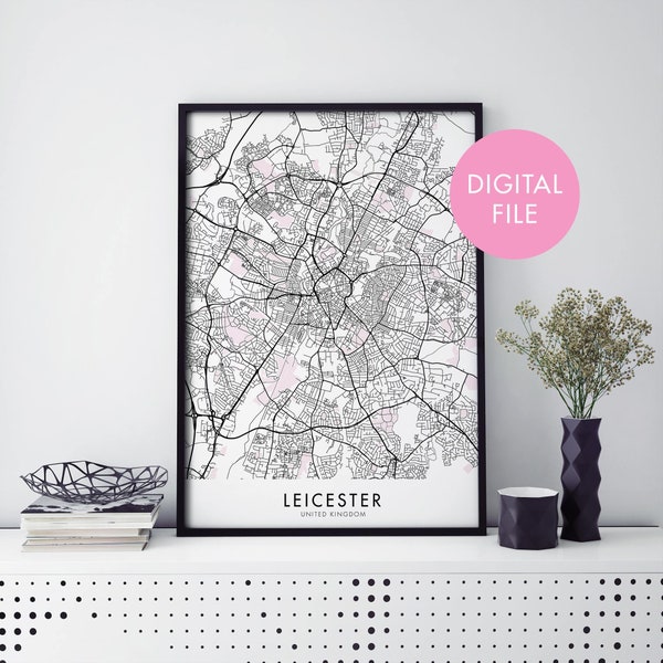 Leicester, England UK City Map Print Wall Art | Print At Home | Digital Download File