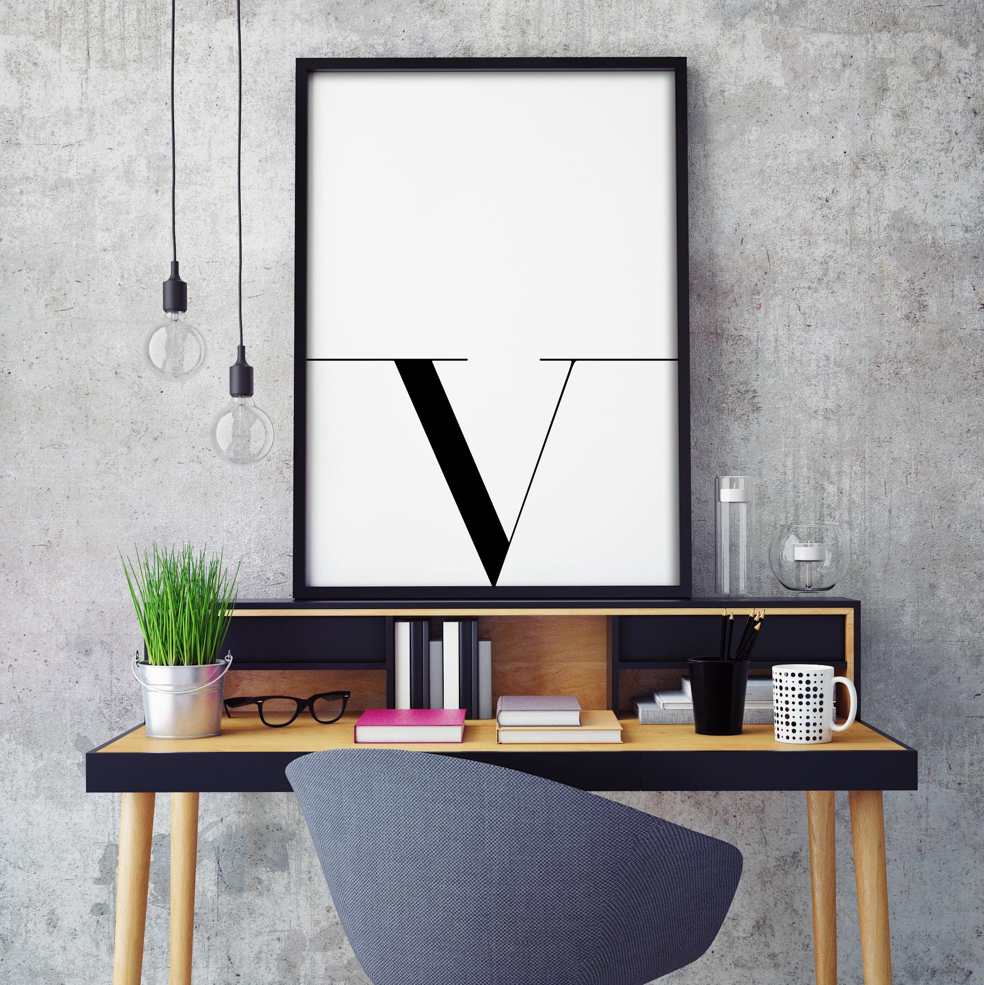 2 X Letter V Black & White Poster Prints | Print at Home | Digital ...