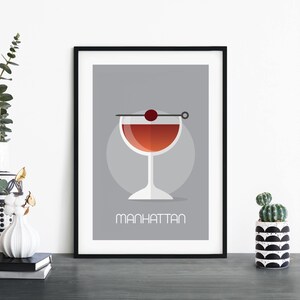 Arte de pared de impresión ilustrativa de cóctel de Manhattan / 4x6 5x7 A4 A3 A2 A1