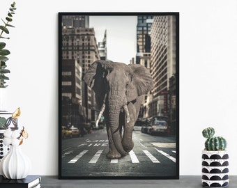 Elephant in the City Print Wall Art | A4 A3 A2 A1