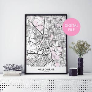 メルボルン市地図プリント ウォールアート | 自宅でプリント | デジタルダウンロードファイル
