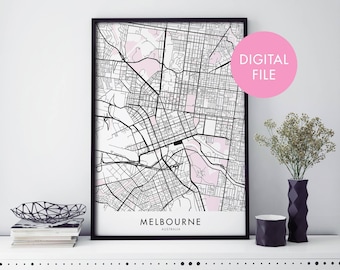Melbourne City Map Print Wall Art | Print At Home | Digital Download File