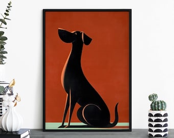 Rust Hound, Colorful Cartoon Black Dog Print Wall Art | A4 A3 A2 A1