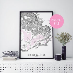 Rio de Janeiro, Copacabana, Brasilien Stadtplan Druck Wandkunst | Druck zu Hause | Digital Download Datei