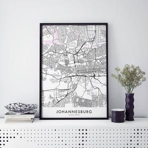 Johannesburg, Südafrika Kunst, Stadtplan Druck Wandkunst | A4 A3 A2 A1