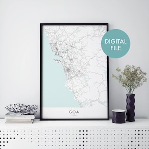 Goa, India Mapa de la ciudad Imprimir Arte de pared / Imprimir en casa / Descargar archivo digital