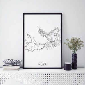 Milos, Griechenland Kunst, Stadtplan Druck Wandkunst | A4 A3 A2 A1