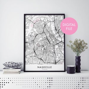 Nashville, Tennessee City Map Print Wall Art | Print At Home | Digital Download File