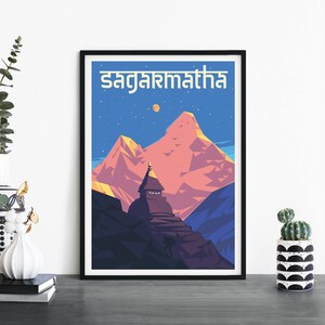 Sagarmatha, Monte Everest, Arte de pared ilustrativo de viaje, 4 x 6 5 x 7 A4 A3 A2 A1