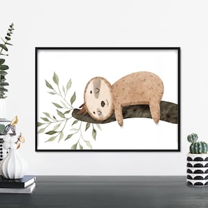 Sleepy Sloth Poster Print Wall Art / Childrens Kids Boys Girls Nursery Dormitorio / A4 A3 A2 A1