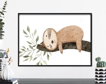 Sleepy Sloth Poster Print Wall Art | Childrens Kids Boys Girls Nursery Bedroom | A4 A3 A2 A1
