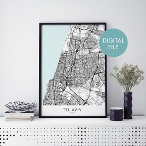 Tel Aviv, Israël Carte de la ville Imprimer Art mural | Imprimer à la maison | Fichier de téléchargement numérique