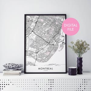 Montréal, Canada Carte de la ville Imprimer art mural | Imprimer à la maison | Fichier de téléchargement numérique