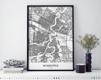 Winnipeg, Manitoba, Canada City Map Print Wall Art Poster | A4 A3 A2 A1