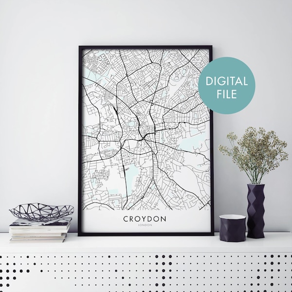 Croydon, London, England UK Art, City Map Print Wall Art | Print At Home | Digital Download File