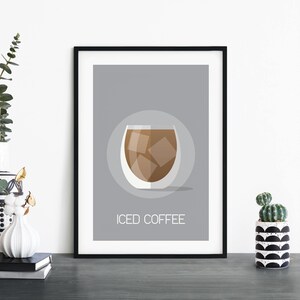 Arte de pared de impresión ilustrativa de café helado / 4x6 5x7 A4 A3 A2 A1