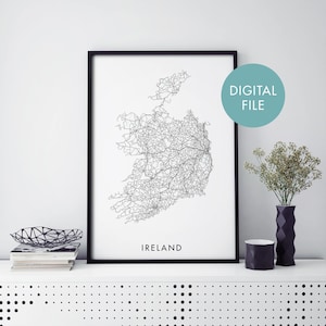 Republic of Ireland Road Map Print Wall Art | Print At Home | Digital Download File