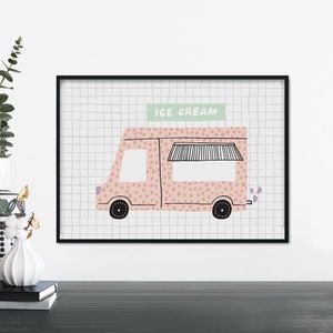 Camión de helados Ilustrativo Para niños Impresión Infantil Arte de pared / 4x6 5x7 A4 A3 A2 A1