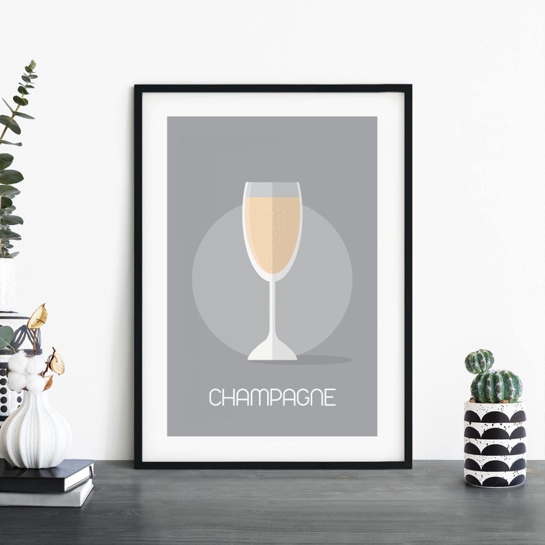 4x6 5x7 A4 A3 A2 A1 Champagne Illustrative Print Wall Art