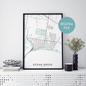 Ocean Grove, Victoria, Australia Mapa de la ciudad Imprimir arte mural / Imprimir en casa / Descargar archivo digital