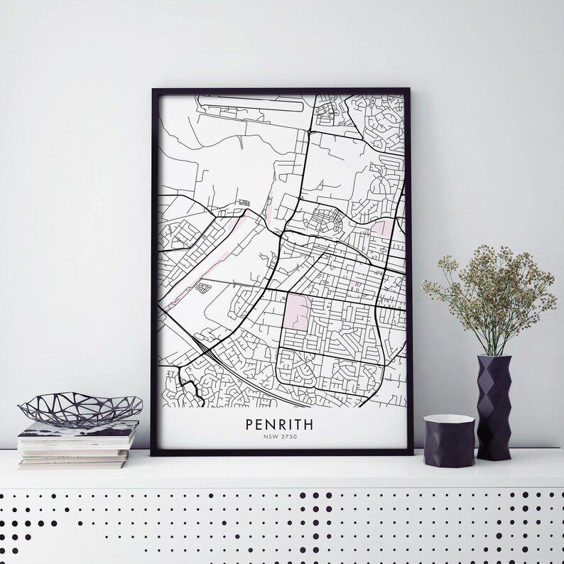 Penrith Sydney Australia Art City Map Print Wall Art A4 Etsy