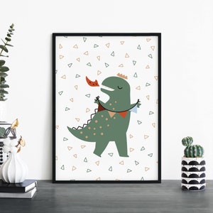 King Dino Dinosaur Poster Print Wall Art / Childrens Kids Boys Girls Nursery Bedroom / A4 A3 A2 A1