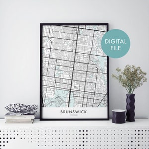 Brunswick, Melbourne City Map Print Wall Art / Print At Home / Digital Download File