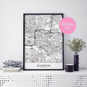 Glasgow, Écosse, Royaume-Uni Carte de la ville Imprimer Art mural | Imprimer à la maison | Fichier de téléchargement numérique