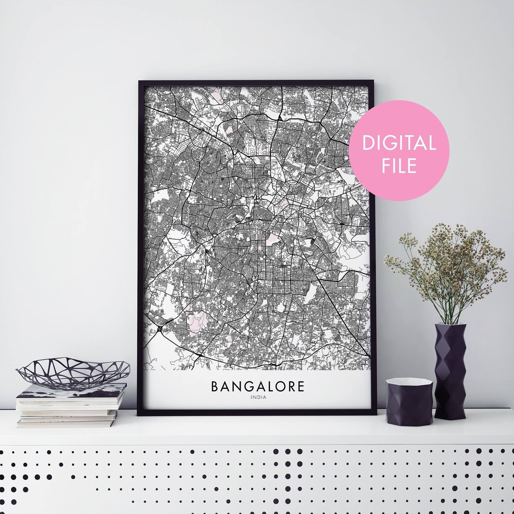 Bangalore, India City Map Print Wall Art | Print at Home | Digital ...