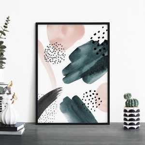 Blush & Petrol Abstrakte Wandkunst | 4x6 5x7 A4 A3 A2 A1