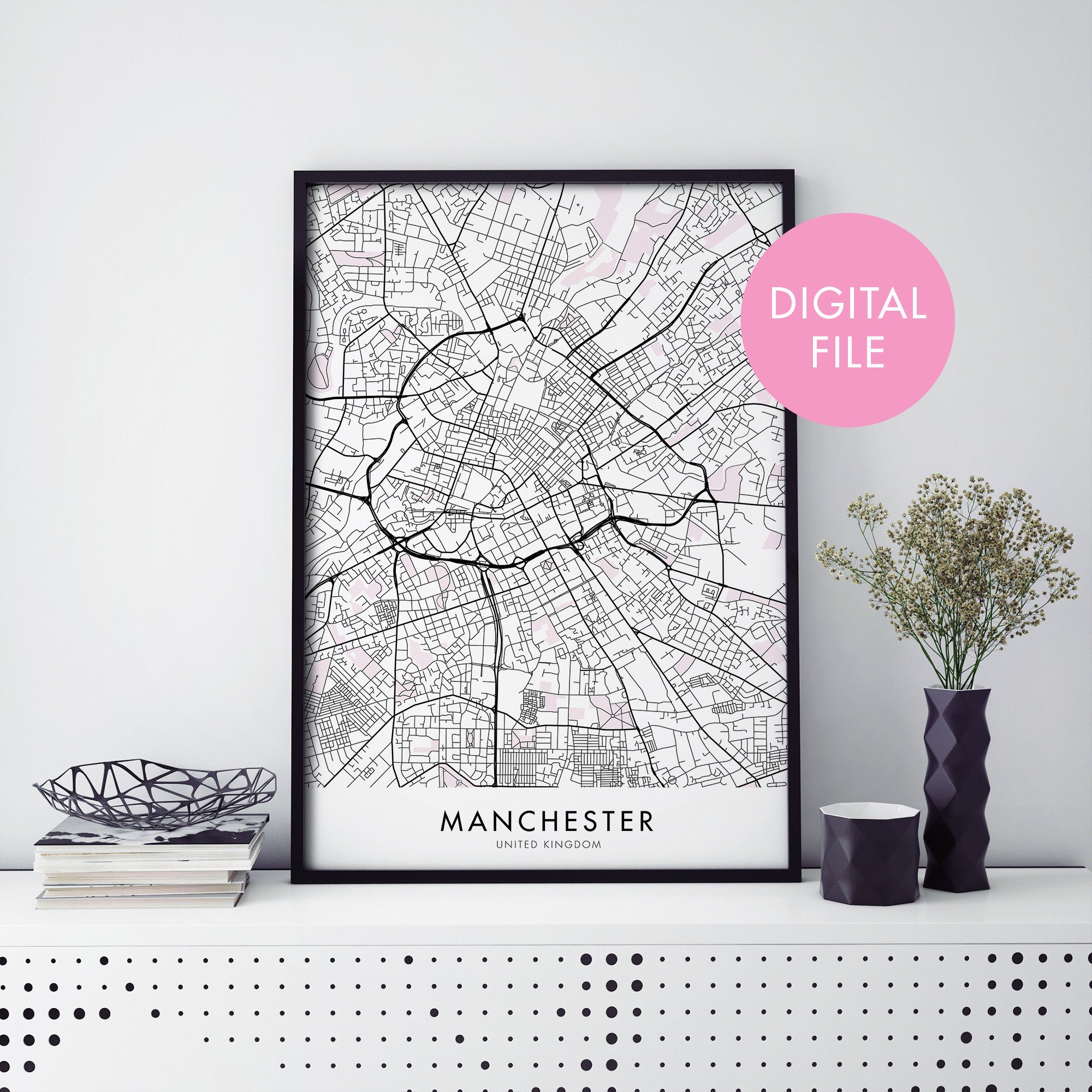 Manchester City Map Print Wall Art | Print At Home | Digital Download File