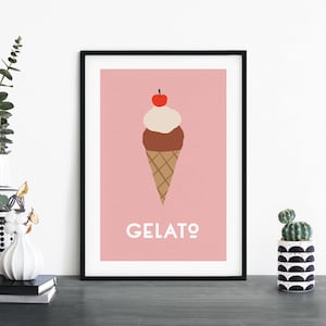 Gelato | Włoskie jedzenie Retro Ilustrowany wydruk Ścienny Sztuka | 4x6 5x7 A4 A3 A2 A1