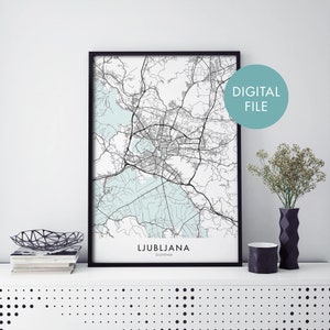 Ljubljana, Slovénie Carte de la ville Imprimer Art mural | Imprimer à la maison | Fichier de téléchargement numérique