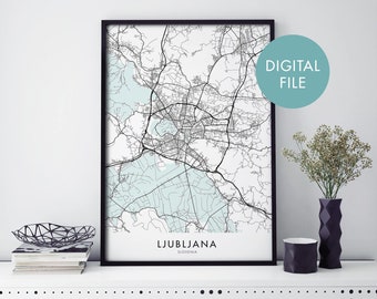 Ljubljana, Slovenia City Map Print Wall Art | Print At Home | Digital Download File