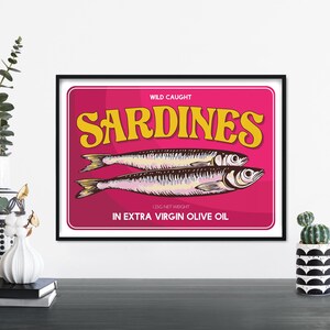 Impresión ilustrativa de sardinas retro para pared, 4 x 6, 5 x 7, A4, A3, A2, A1