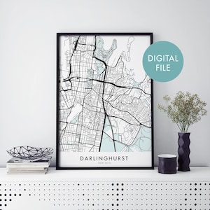 Darlinghurst, Sydney, Australia Mapa de la ciudad Print Wall Art / Print At Home / Digital Download File